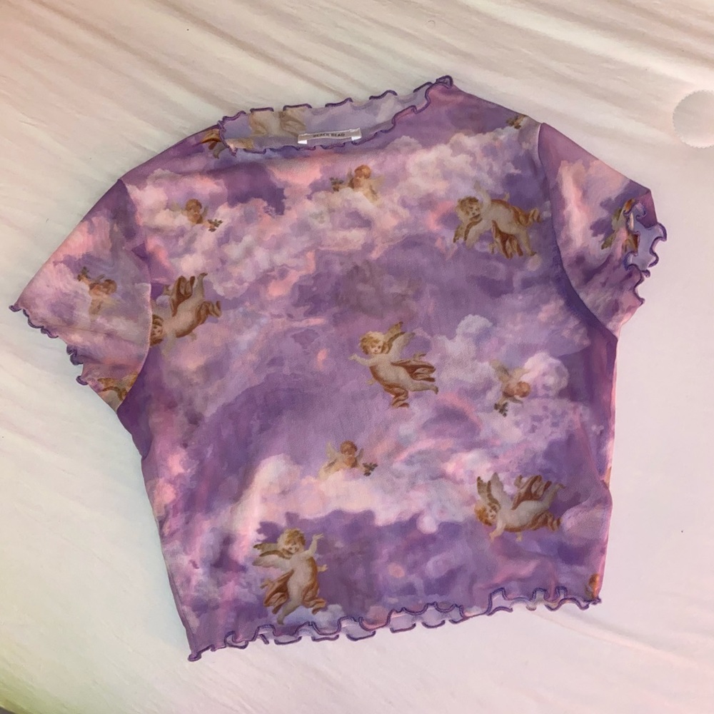 Angel print mesh crop top